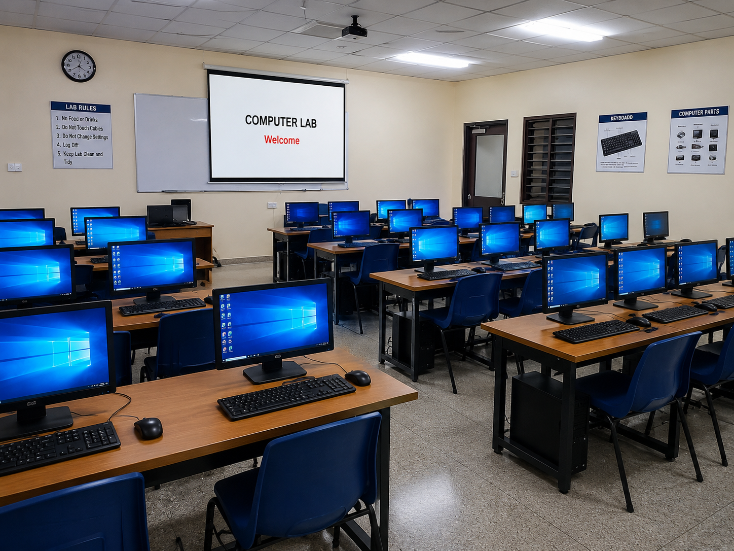 MAXLET ACADEMY's computer lab with rows of desktop computers